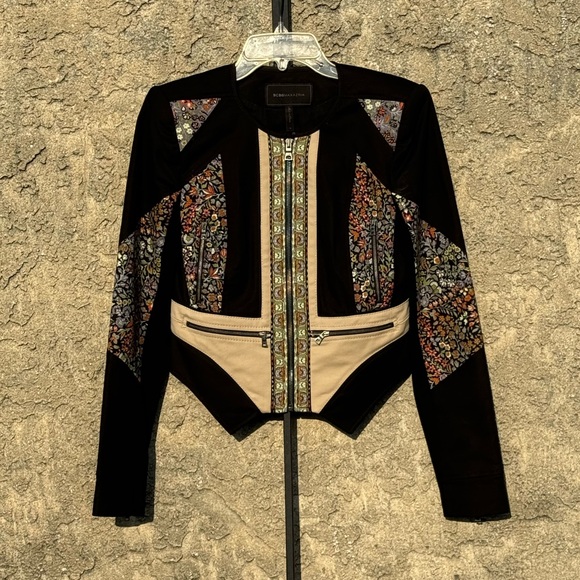 BCBGMaxAzria Jackets & Blazers - BCBG Max Azria Patchwork Style Moto‎ Jacket Sz Small